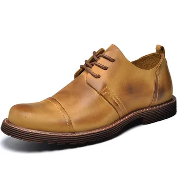 

Vintage Genuine Leather Shoes Men Oxfords For Men Dress Shoes High Quality Brown Yellow