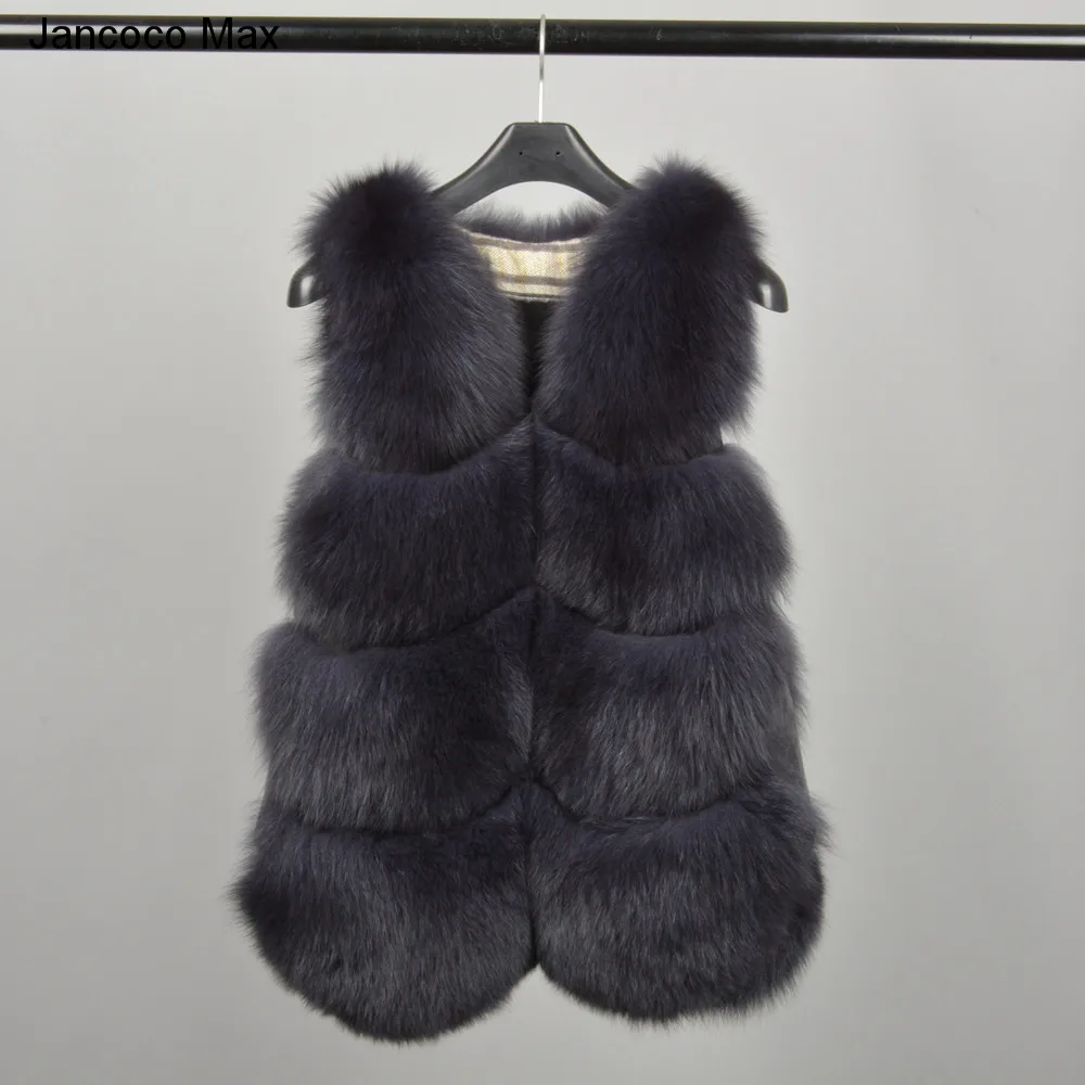 Dark Grey Jancoco Max Новая женская меховая жилетка зимняя теплая жилетка из натурального Лисьего меха Модный стильный высококачественный жилет S7207 - Цвет: Dark Grey