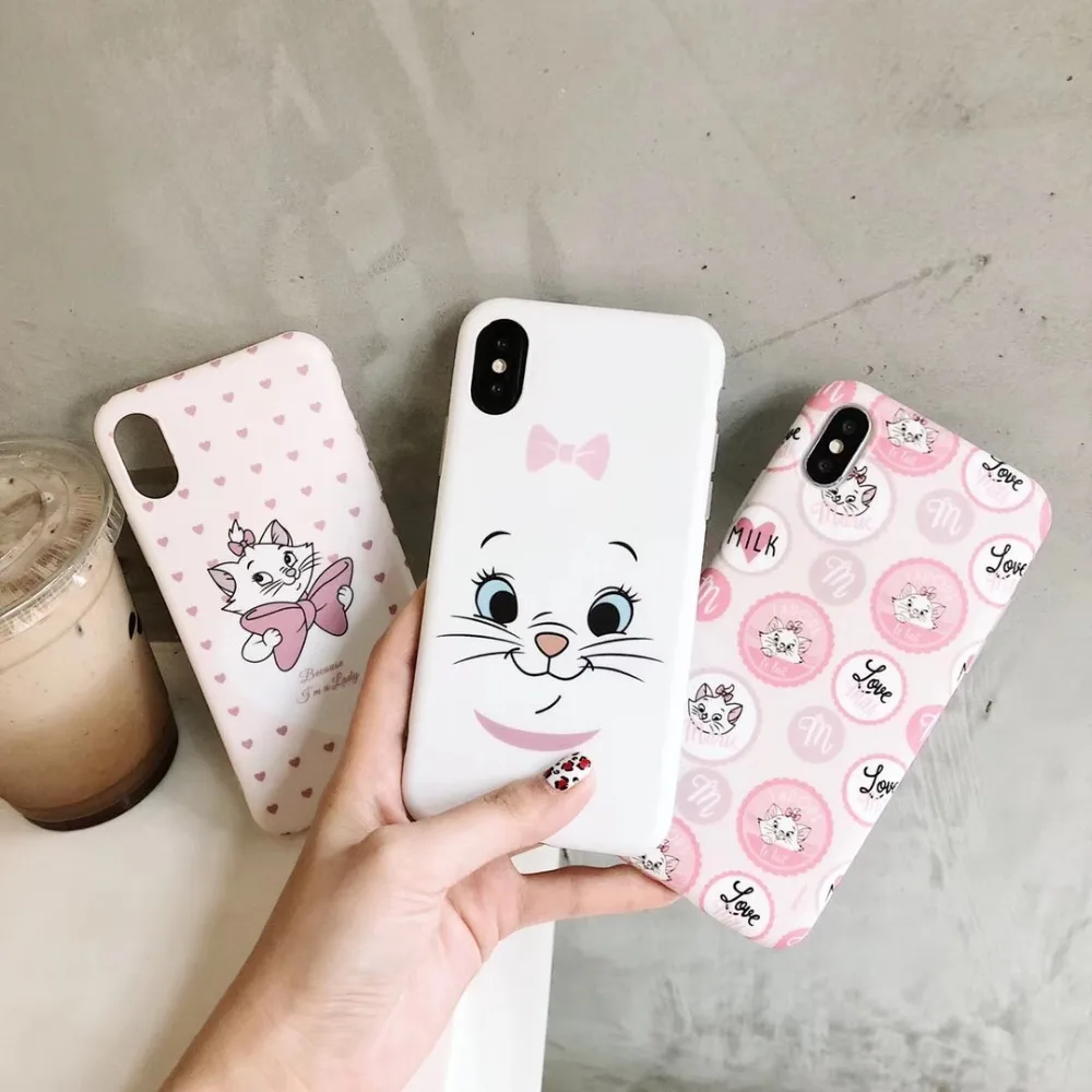 Cute Pink Marie Cat Soft Silicone Phone Case For iphone 6 6s 6 s 7 8 plus Love Cartoon Case for iphone X XR XS MAX Cover Coque