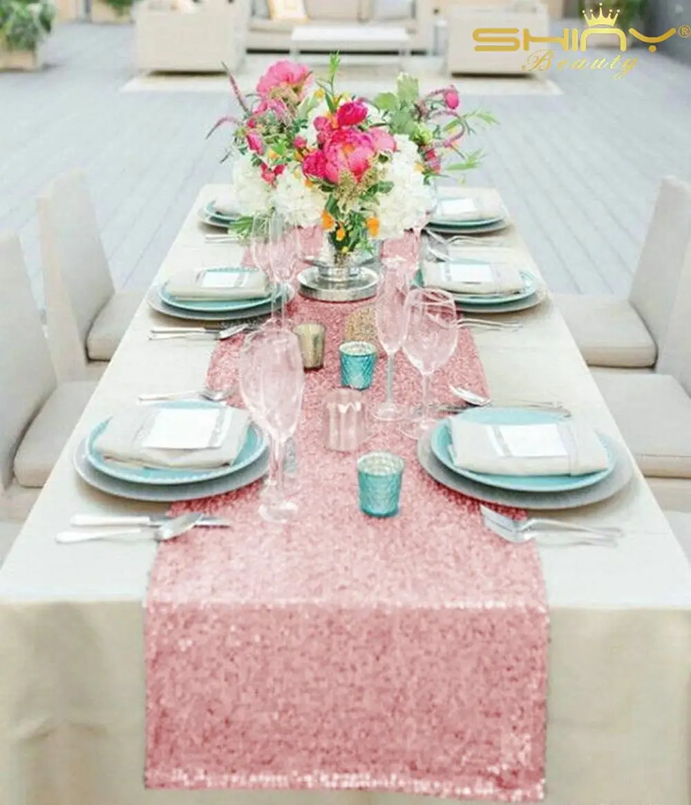 Элегантный шампанского блесток настольная дорожка Свадебная вечеринка стол Decration-12x108inch-ay - Цвет: Pink Color