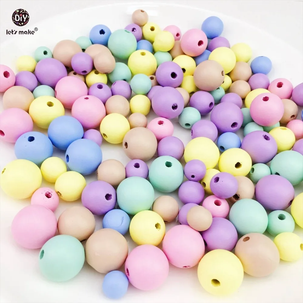 

Let's Make Baby Wooden Teether Beads 400pcs 10-20mm Mix Candy Color Environmental Paint DIY Teething Jewelry Accessories