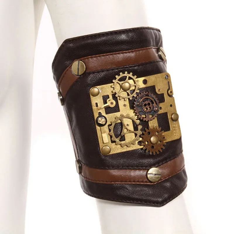 Женский браслет в стиле стимпанк GearDuke винтажный из искусственной кожи с рукавом