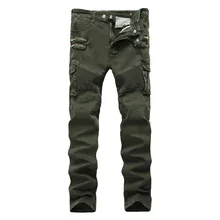 Новые мужские армейские зеленые дизайнерские джинсы, модные прямые брюки на молнии с карманами