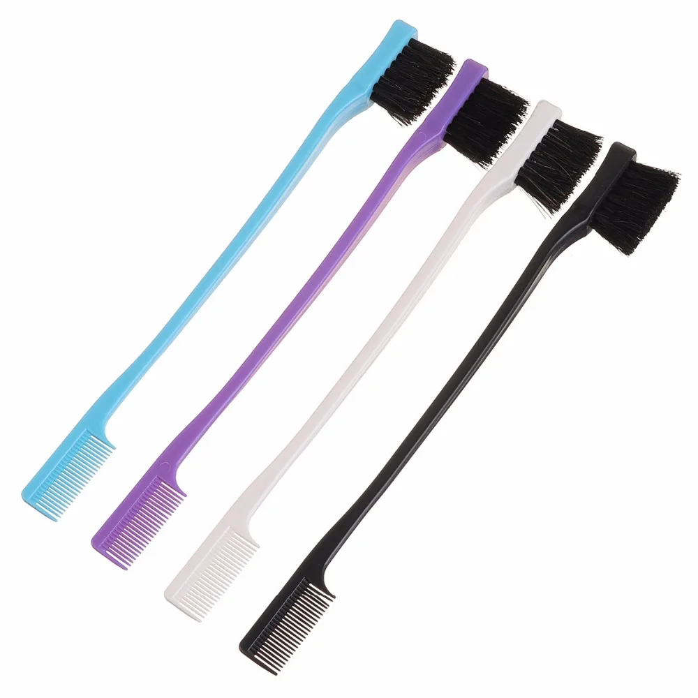 

4 Color Beauty Double Sided Edge Control Eyebrow Comb Portable Eye brow Eyelash Brushes Hair Styling brush