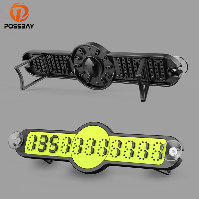 

POSSBAY Luminous Temporary Parking Card Car Front Windshield Telephone Number Plate Sticker Card with Sucker Holder Accessories