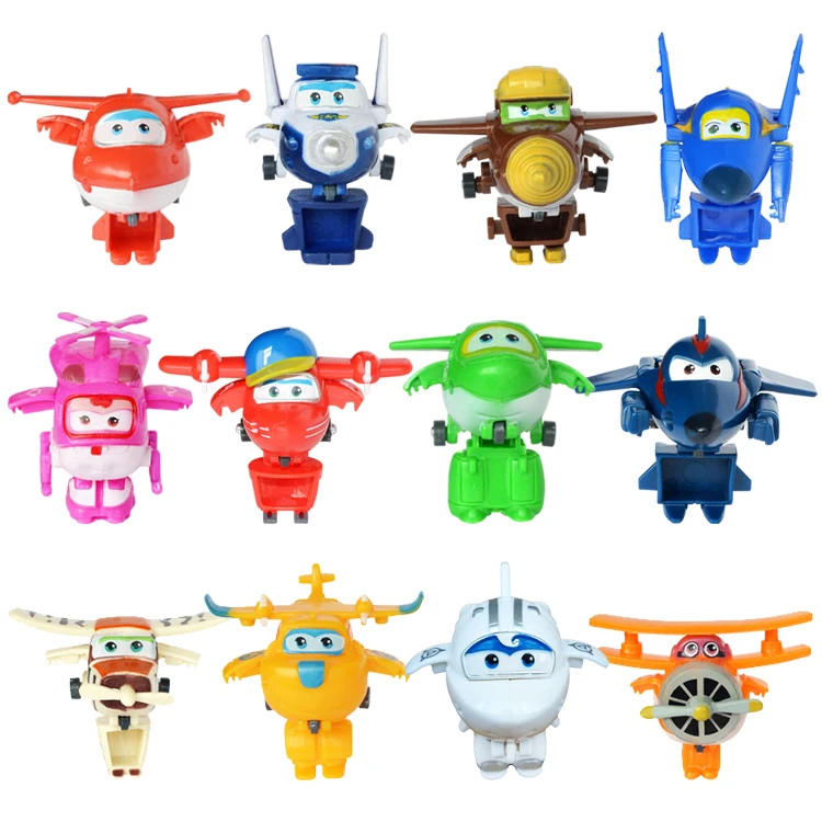 12pcs/set 7cm Super Wings Mini Airplane Robot Baby Toys Action Figures Super Wing Transformation Animation for Children Gift