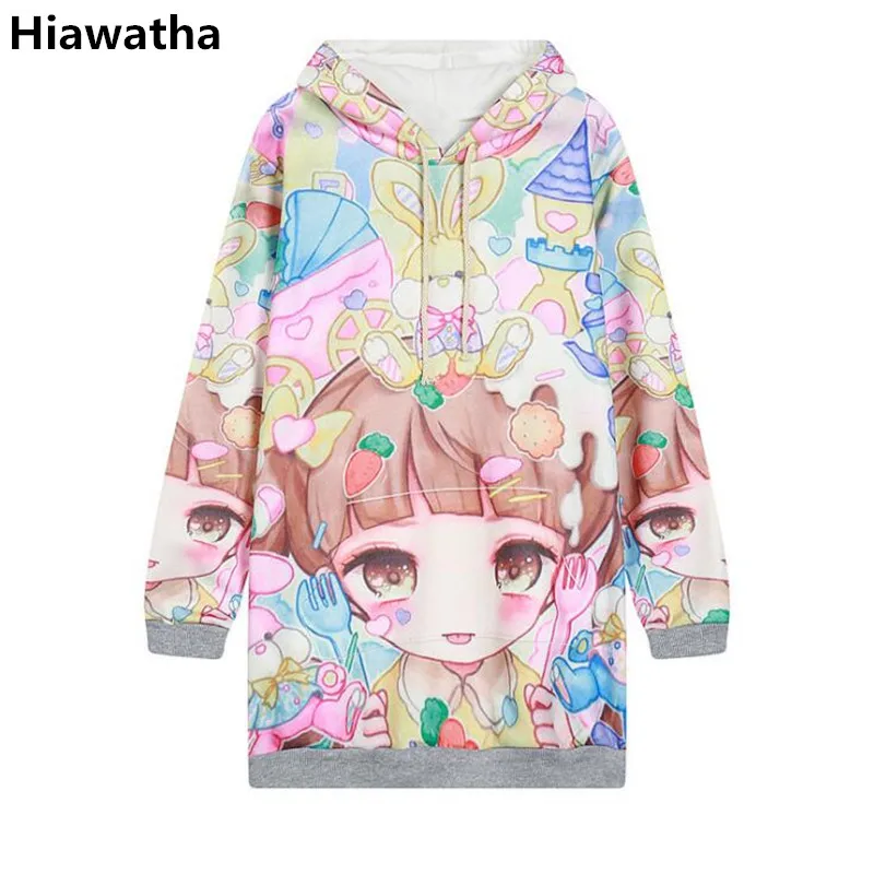 

Hiawatha New Fleece Hoodies Harajuku Style Cute Girl Digital Printed Hooded Sweatshirts Women Thick Mid-Long Hoody WY0942