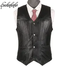 Мужской жилет из натуральной овечьей кожи, мужской черный жилет с несколькими карманами, однобортный жилет для фотографии, байкерская куртка 5XL 6XL