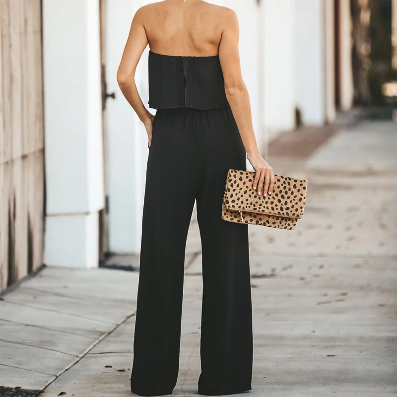 Missufe عارية الذراعين مثير ارتداءها المرأة الصيف عموما الإناث Playsuit عارضة واسعة الساق بذلة حمالة مزدوجة الكشكشة حللا Missufe عارية الذراعين مثير ارتداءها المرأة الصيف عموما الإناث Playsuit عارضة واسعة الساق بذلة حمالة مزدوجة الكشكشة حللا