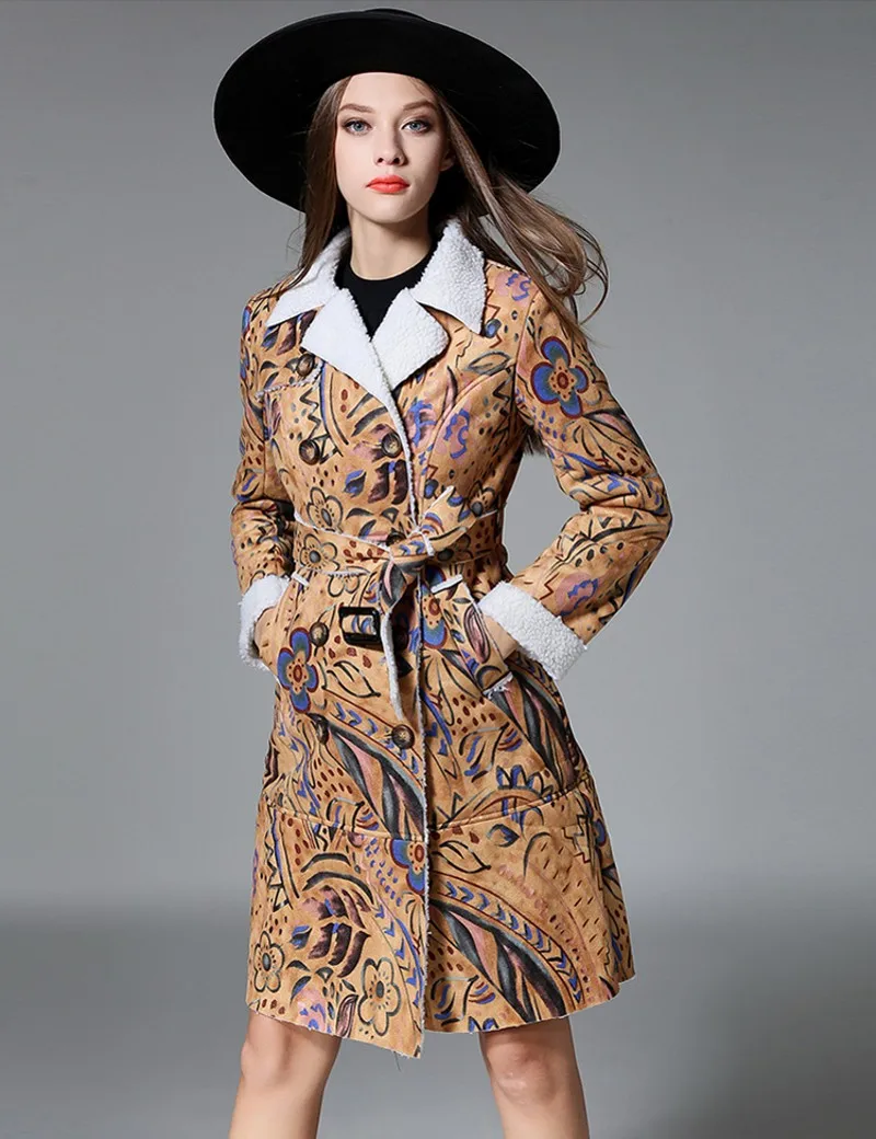 

2016 new autumn and winter women's long section thick lamb's wool suede jacket cotton padded leather jackets 9299