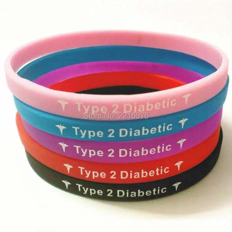 500pcs skinny Medical Alert Type 2 Diabetic wristband silicone