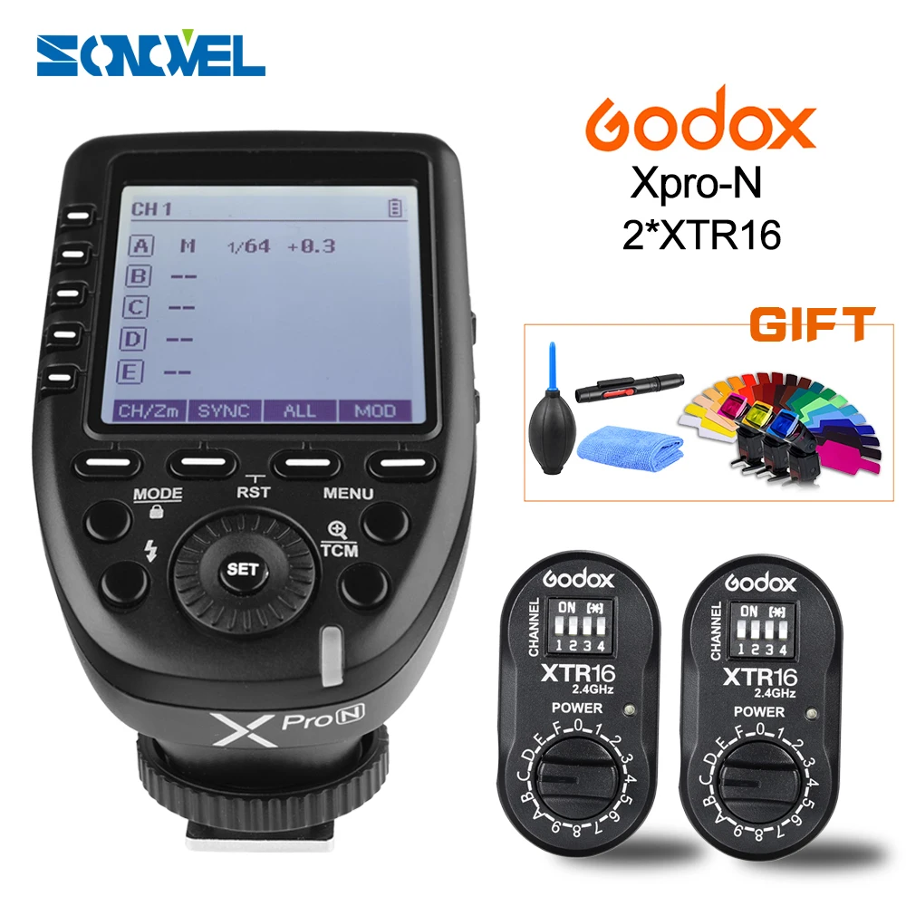 Godox i-ttl II 2,4G Беспроводная система X HSS с большим ЖК-дисплеем передатчик Xpro-N+ 2X XTR-16 приемник для Nikon/AD360II-N/SK400II