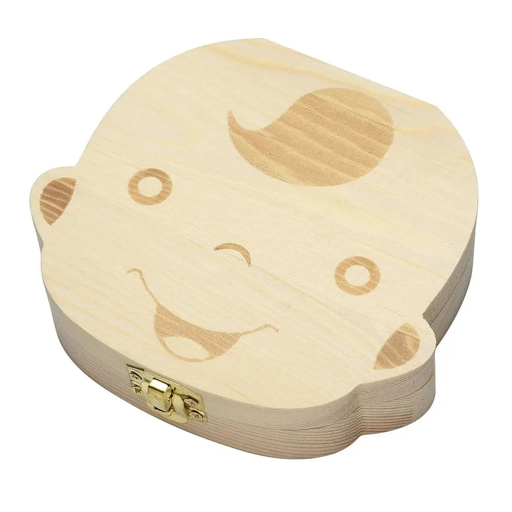 Wooden Baby Kids Tooth Storage Box English Teeth Umbilical Lanugo Organizer Gift Keepsakes Save Baby Wood Tooth Box Storage