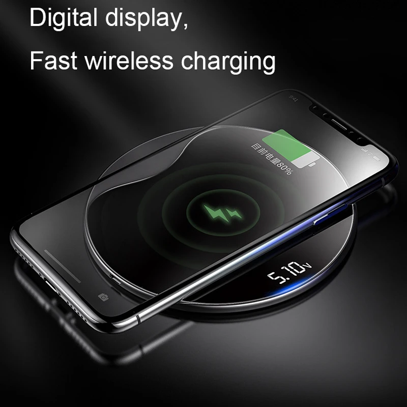

LED Digital Display 10W Wireless Charger for iPhone XS Max XR X 8 Qi Wireless Charging Pad for Samsung Galaxy S8 S9+ Note 9 8