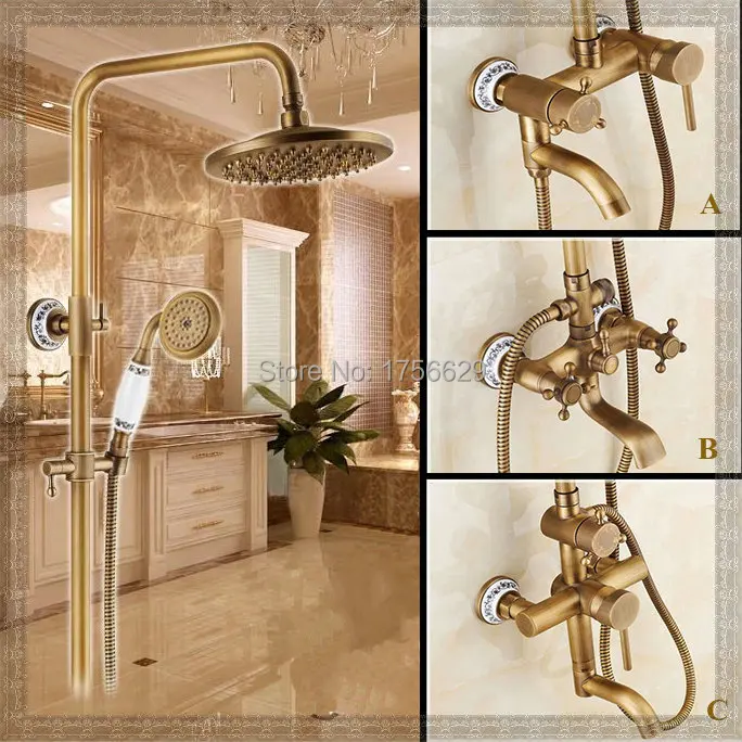 Free Shipping!Rainfall shower faucet set with slide bar tub mixer+handle wall mount Antique bronze finish ST-9136 | Обустройство дома