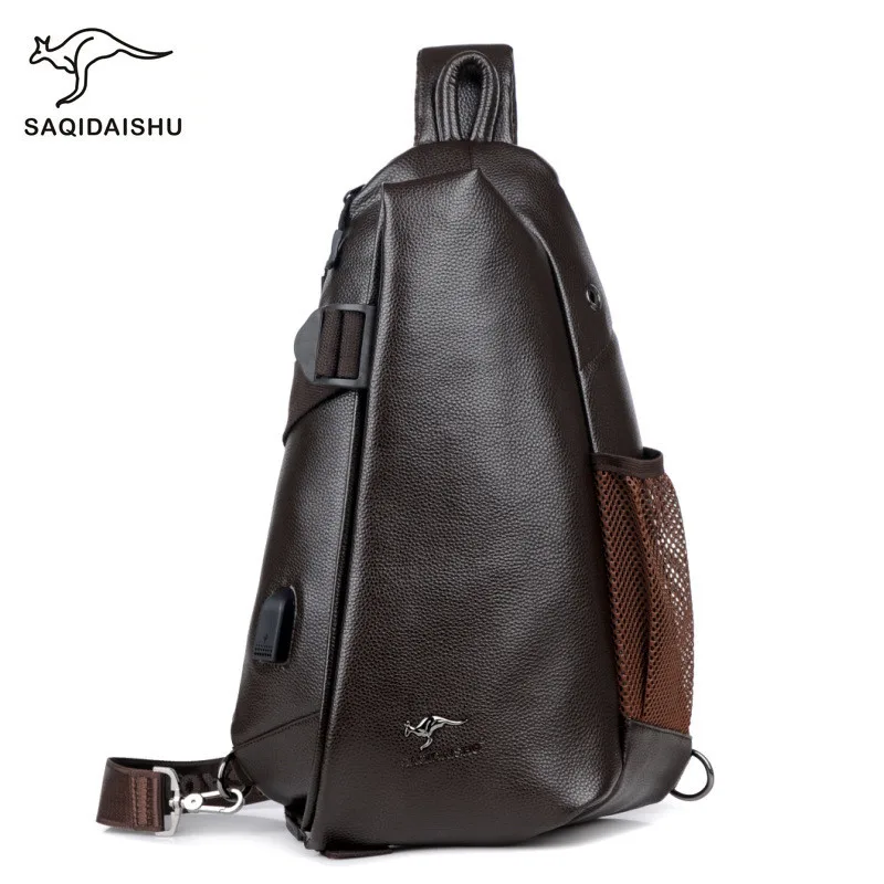

SAQIDAISHU 018 Men Messenger Designer PU Leather Small Chest Bag Men&Female Sling Messenger bag Fashion Travel Bag USB charging