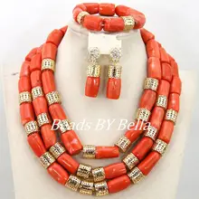 Коралловое ожерелье бижутерия с бусинками Дубай Свадебный комплект ювелирных изделий Африканский женский модный комплект романтическое ожерелье ABY349