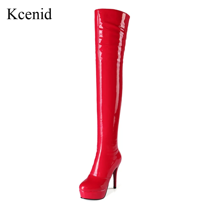 red over the knee high heel boots