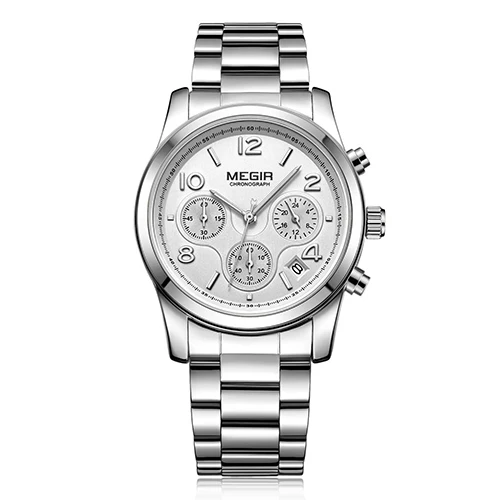 MEGIR, женские кварцевые часы с хронографом, розовое золото, стальной ремешок, браслет, часы, водонепроницаемые, модные, женские, нарядные часы, relogios feminino - Цвет: Silver
