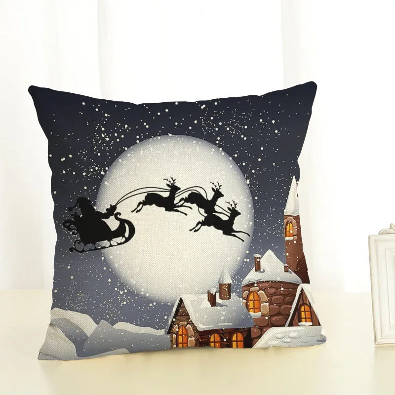 New Cartoon Santa Claus Christmas Eve and Elk Pattern Christmas Series Linen Pillowcase Merry Christmas Decorations for Home     (3)