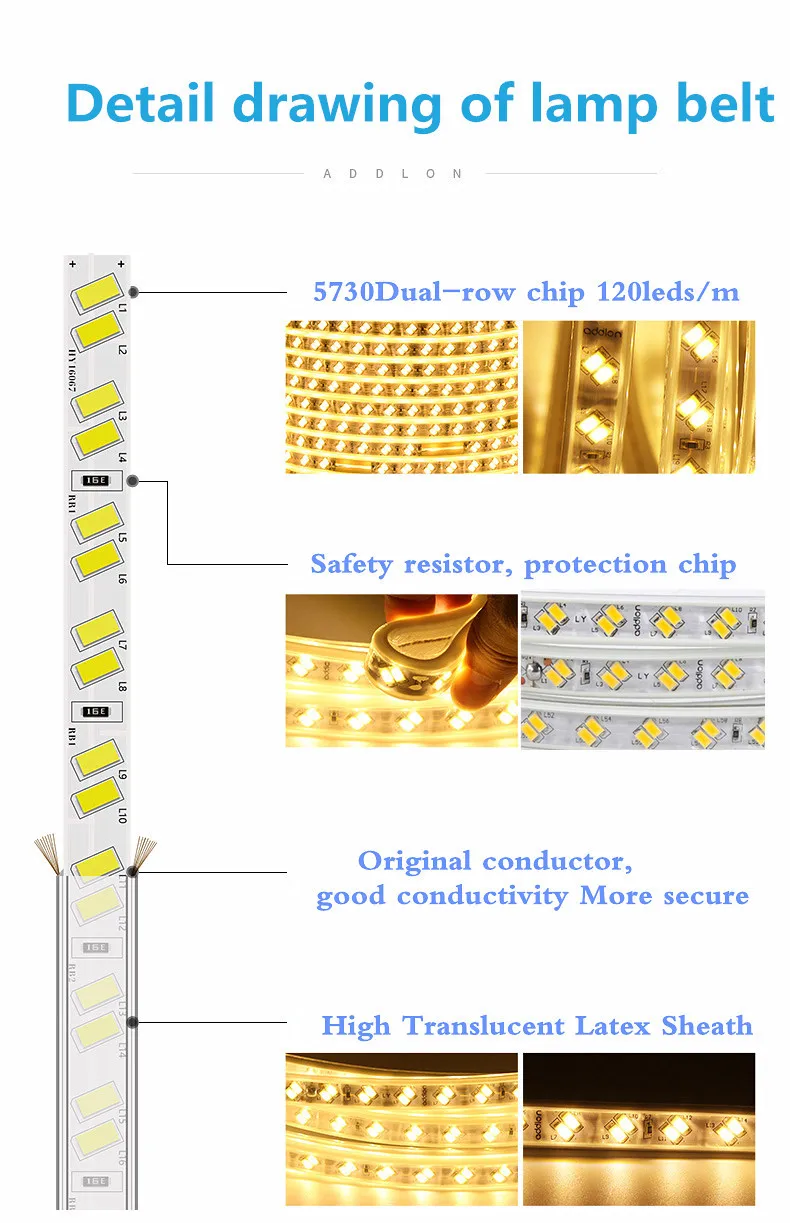 AC 220 V 5630 5730 SMD теплые белые синие светодиодные полосы света с вилкой ЕС Светодиодный светильник двухрядный 120 светодиодный s/m для улицы, домашний декор струнный свет