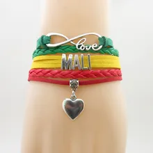 Бесконечная любовь mali страна Подвеска для браслета в форме сердца Национальный флаг mali зеленый желтый с красные браслеты и браслеты для женщин и мужчин