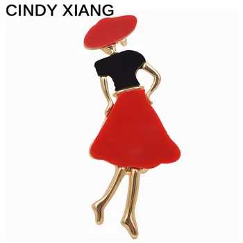 CINDY XIANG Resin Wearing Red Dress Women Brooches Cute Small Elegant Brooch Pin Backpack Coat Badges Bijouterie Jewelry Hot