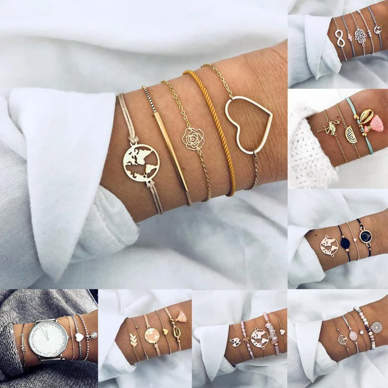 

Fashion Temperament Simple Wild Models Hollow Coins Beads Tassel Bracelet Set Ladies Bracelets