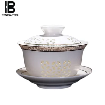 

175ML Boutique Hollow Kung Fu Tea Set Chinese Traditions Gaiwan Porcelain Tureen Tea Bowls Teaware Business Gifts Home Decor
