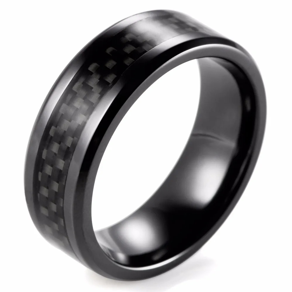 Shardon Mens Black Carbon Fiber Ring Black Titanium Wedding Ring With