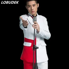 Белый Красный Блейзер пиджак, мужские костюмы, комплект одежды для свадебного певца, шоу, одежда для ночного клуба, Блейзер, уличная тонкая одежда