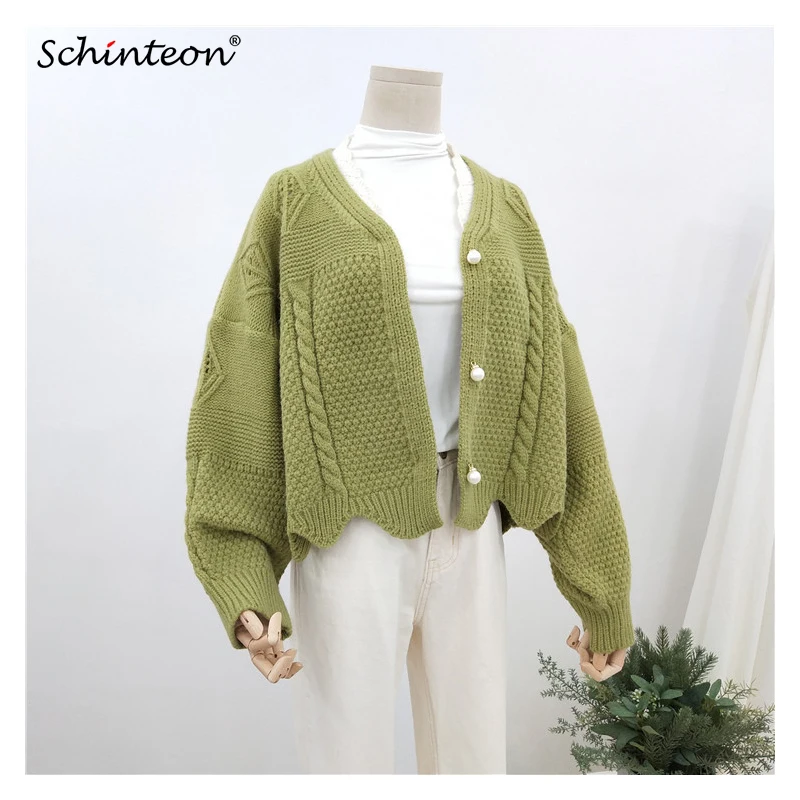 

Women Korean Style Knitted Cardigan Sweater Autumn Knitting Outwear Short Jacket Pearl Button Hollow out V- Neck Lace New