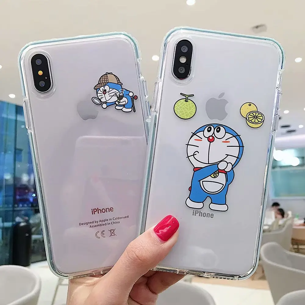 

Color border Soft Silicon Case For iPhone 6S 6 plus funda Coque Cartoon Cute Doraemon case For iphone 7 8 plus X XS MAX XR cover