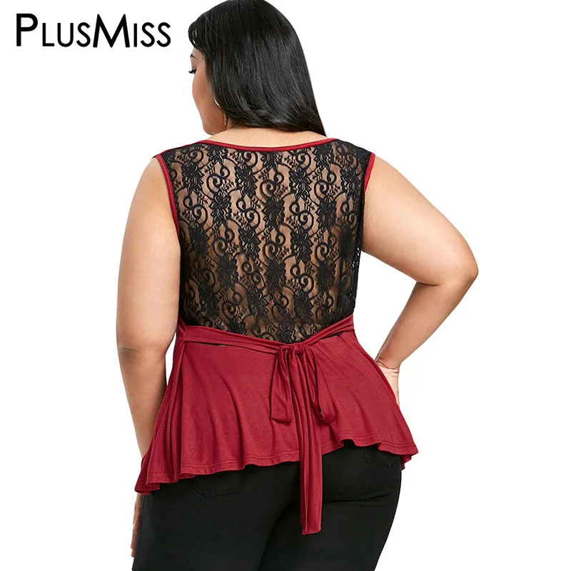 PlusMiss размера плюс 5XL на задней части туфлей Прозрачная Кружевная майка женская