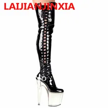 Laijianjinxia/Сапоги выше колена Высокий каблук Обувь пикантные 8 дюймов облегающие Сапоги и ботинки для девочек женские Пикантная Клубная обувь на высоком каблуке для танцев Сапоги и ботинки для девочек Обувь
