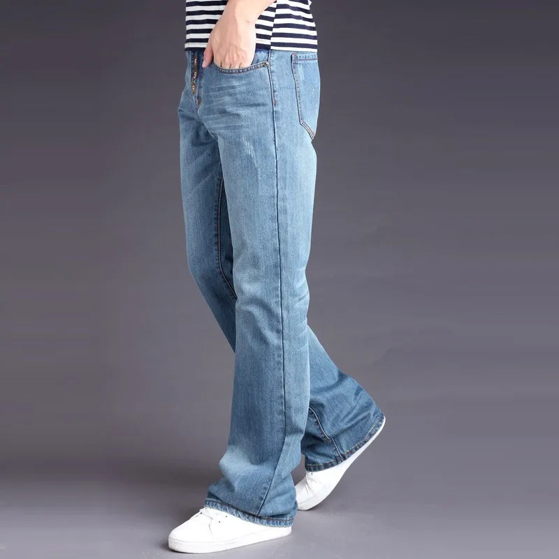 Мужские расклешенные джинсы, брюки с высокой талией, длинные расклешенные джинсы для мужчин, синие джинсы Bootcut Hommes размера плюс 28-36