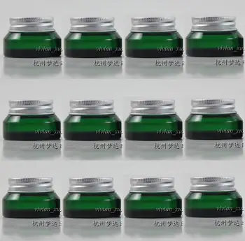 

15g green glass cream jar with silver lid, 15 grams cosmetic jar,packing for sample/eye cream,15g mini glass bottle