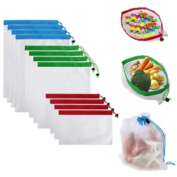 

TFTP-12Pcs Reusable Produce Storage Bags Washable Mesh Bag Grocery Shopping Bag for Fruit/Vegetable - 3 Various Sizes