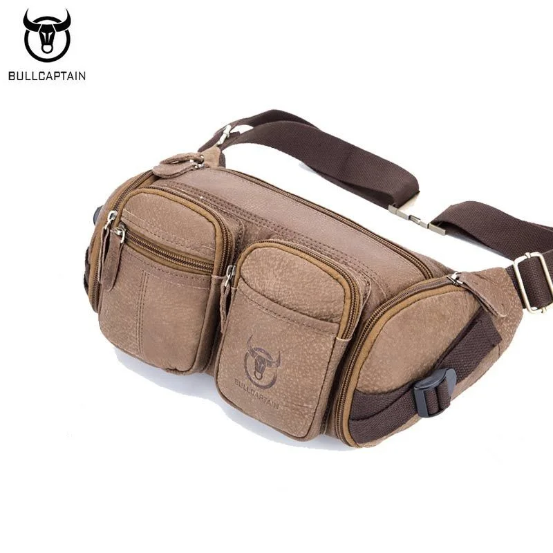 BULLCAPTAIN High Quality Men Ride Waist Bag Genuine Leather Fanny Pack