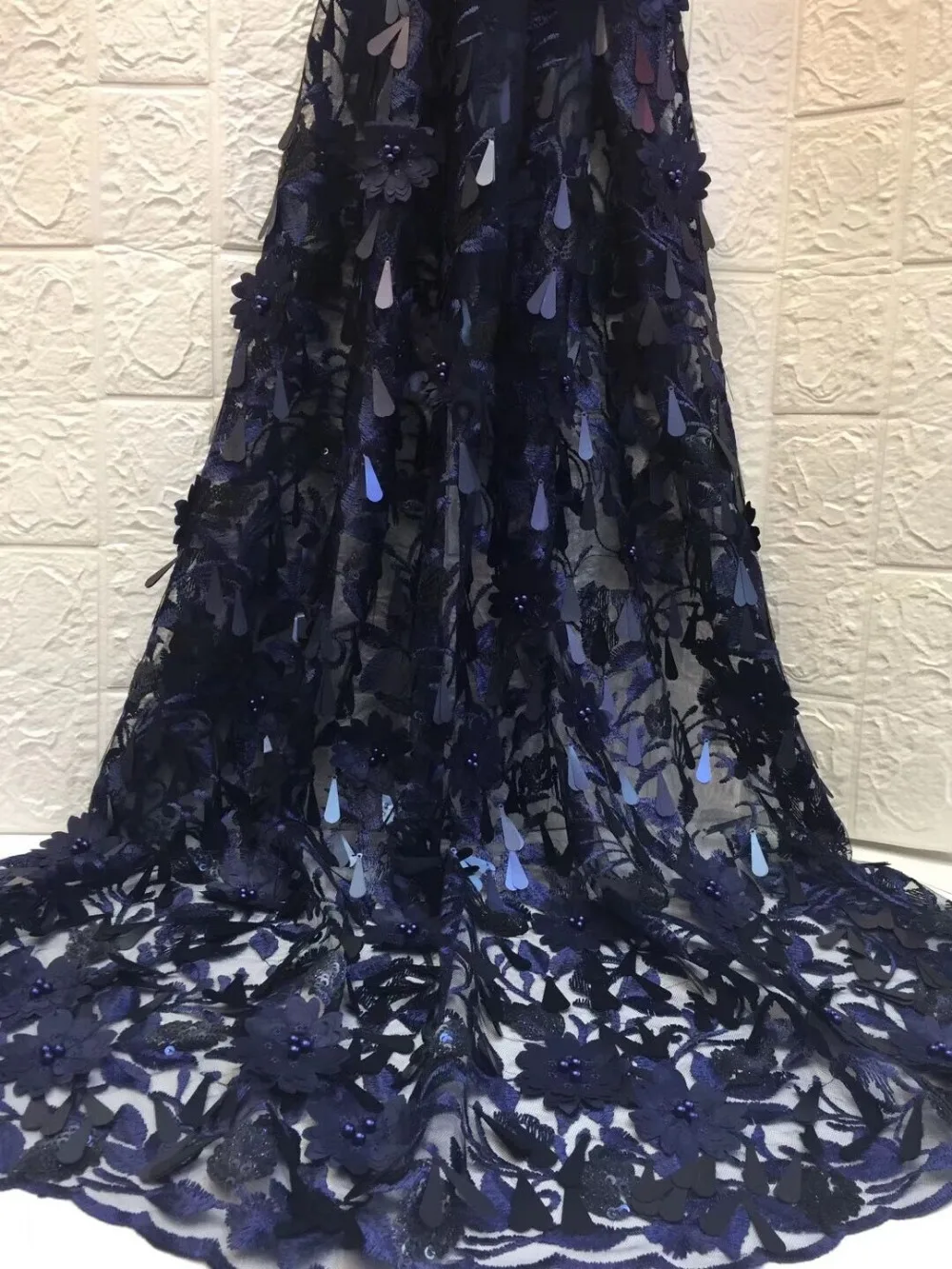 

French 3D Lace Fabric Green 2018 Latest African Mesh Tulle Lace Fabric NAVY BLUE Beads Nigerian Guipure Lace Fabric High Quality