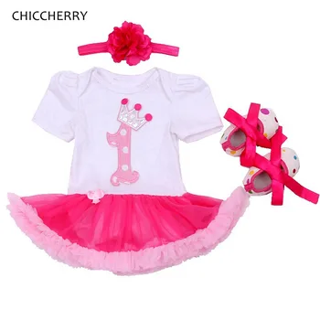 

Crown Baby Girl 1st Birthday Outfits Roupa Infantil Lace Petti Romper Dress Shoes Headband Girls Clothing Sets Children Clothes