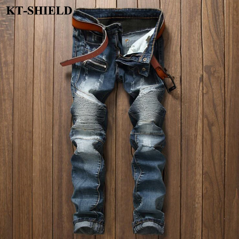 Brand Designer Men Jeans Fashion 2017 New Blue Ripped Denim Trousers Masculina Cotton Slim fit Mens