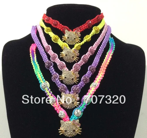 

wholesale kid's gift children's handmade adjust size hello kitty shamballa beads necklaces+ Gift bags