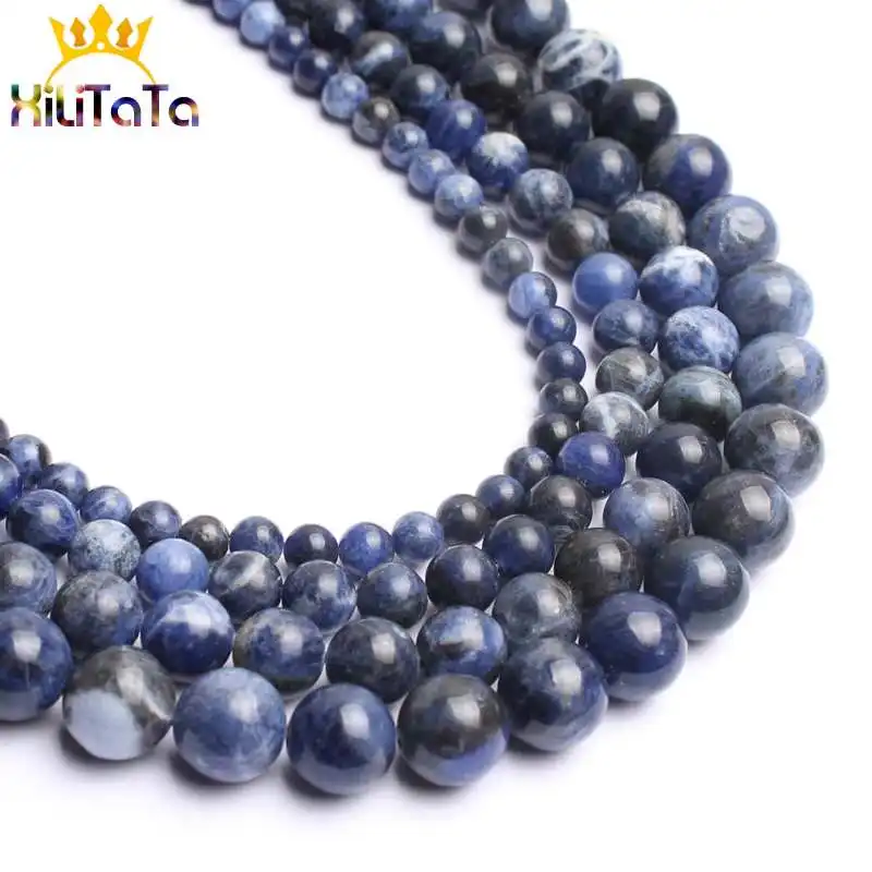 Natural Old Blue Sodalite Stone Beads Round Loose Spacer Beads 15'' 4/6/8/10/12mm For Jewelry Making DIY Bracelet Necklace Charm