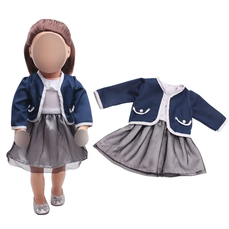 18 дюймов, с круглым вырезом, для девочек платье темно-синий школьная форма юбка Американская Одежда для детей младшего возраста детские игрушки подходит 43 см для ухода за ребенком для мам, детские куклы, c361