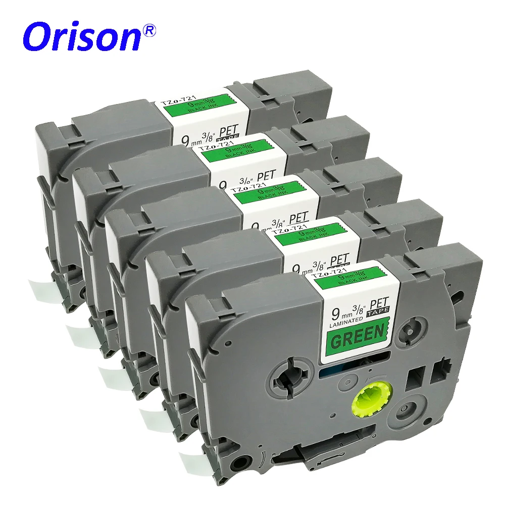Orison 5PCS TZe-721 9mm Black On Green TZe721 TZ721 TZe 721 TZ Tape For Brother P-Touch Label Printer Ribbons TZ-721 | Компьютеры и