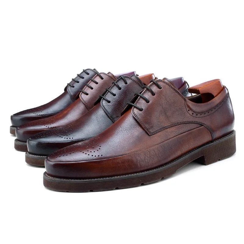 

Fashion Black / Deep Brown Summer Oxfords Father Shoes Mens Dress Shoes Genuine Leather Business Shoes Male Wedding Shoes