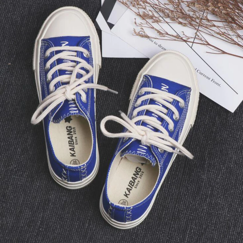 

New Arrival Spring Women Canvas Shoes Mixed Colors Blue White Platform Sneakers Women Lace Up Breathable Casual Vulcanize Shoes