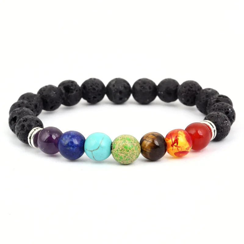 

Newst 7 Chakra Bracelet Men Black Lava Healing Balance Beads Reiki Buddha Prayer Natural Stone Yoga Bracelet pulseira For Women