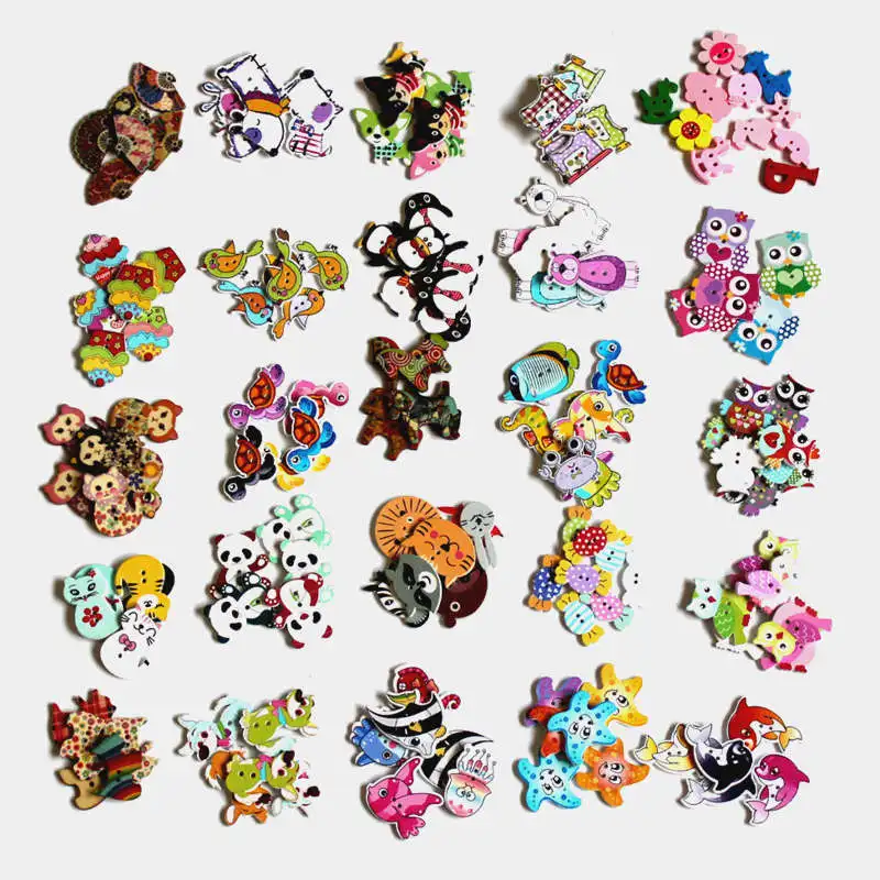 30/50pcs/package Wholesale Mix Styles Random Send Cartoon Flatback Wooden Buttons For Craft DIY Scrapbooking Sewing Crafts L-1